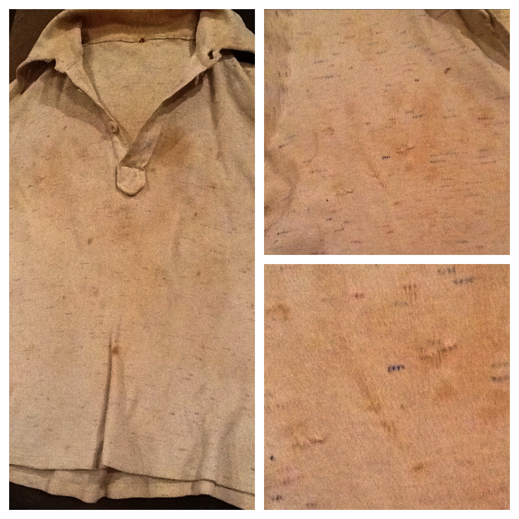 Robert's shirt with sewn up bullet holes