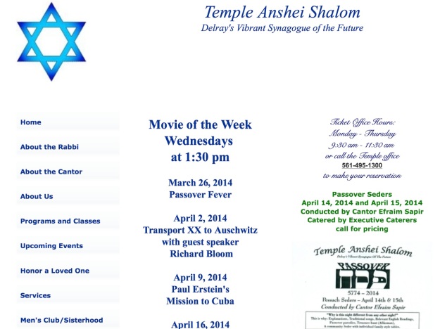 Screening "Transport XX to Auschwitz " April 2, 2014  with guest speaker Richard Bloom in Temple Anshei Shalom Delray's Vibrant Synagogue of the Future Florida , US (Image ref BUM10046V01) http://www.templeansheishalom.org/upcomingevents.html